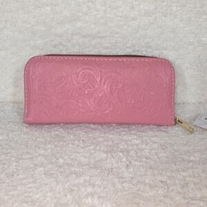 Mexican Handmade Pink Floral Embossed Leather Wallet